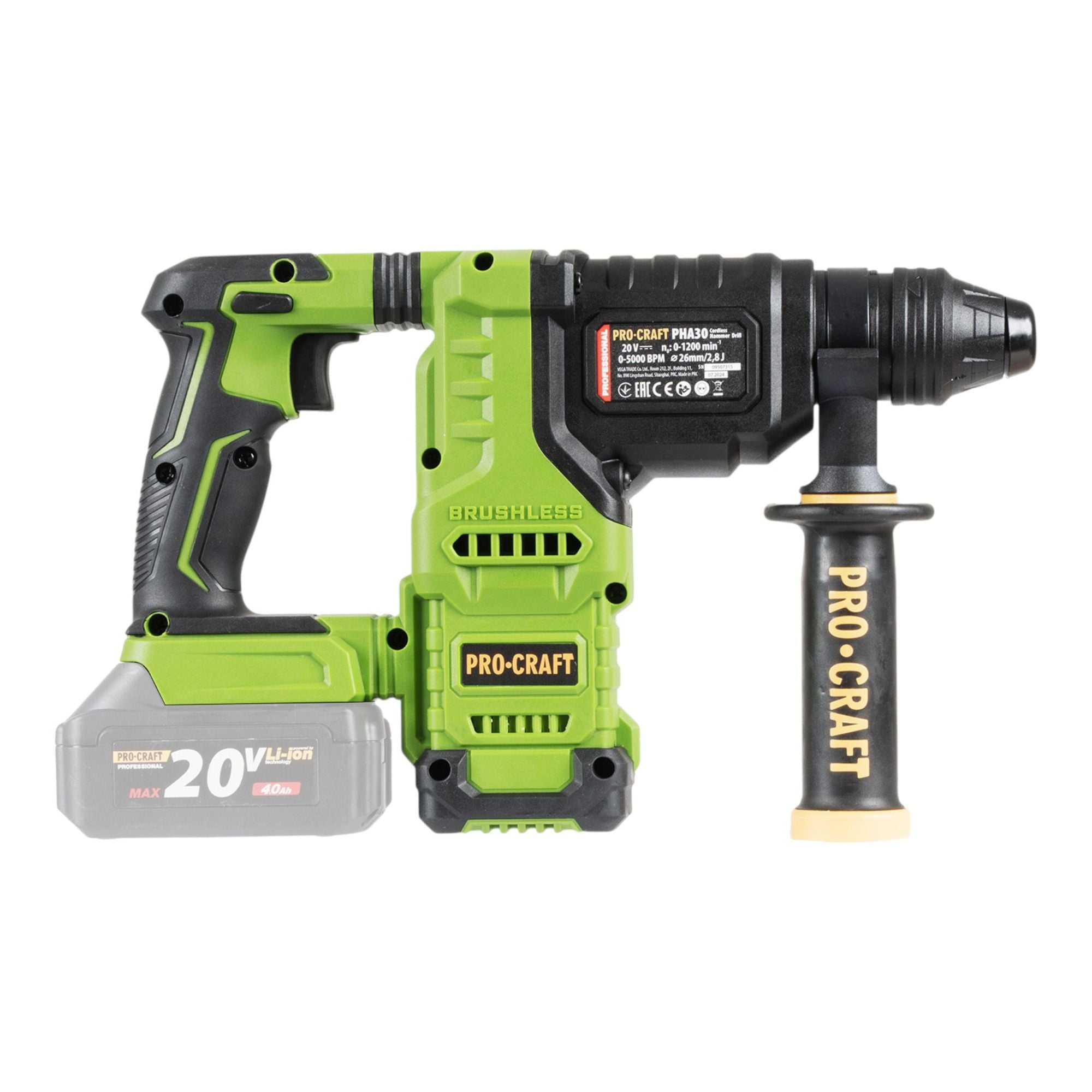 Procraft PHA30bb Akku Bohrhammer 20 V 2 8 J SDS plus Brushless 1x Akku 4 0 Ah ohne Ladegeraet 4 - toolbrothers