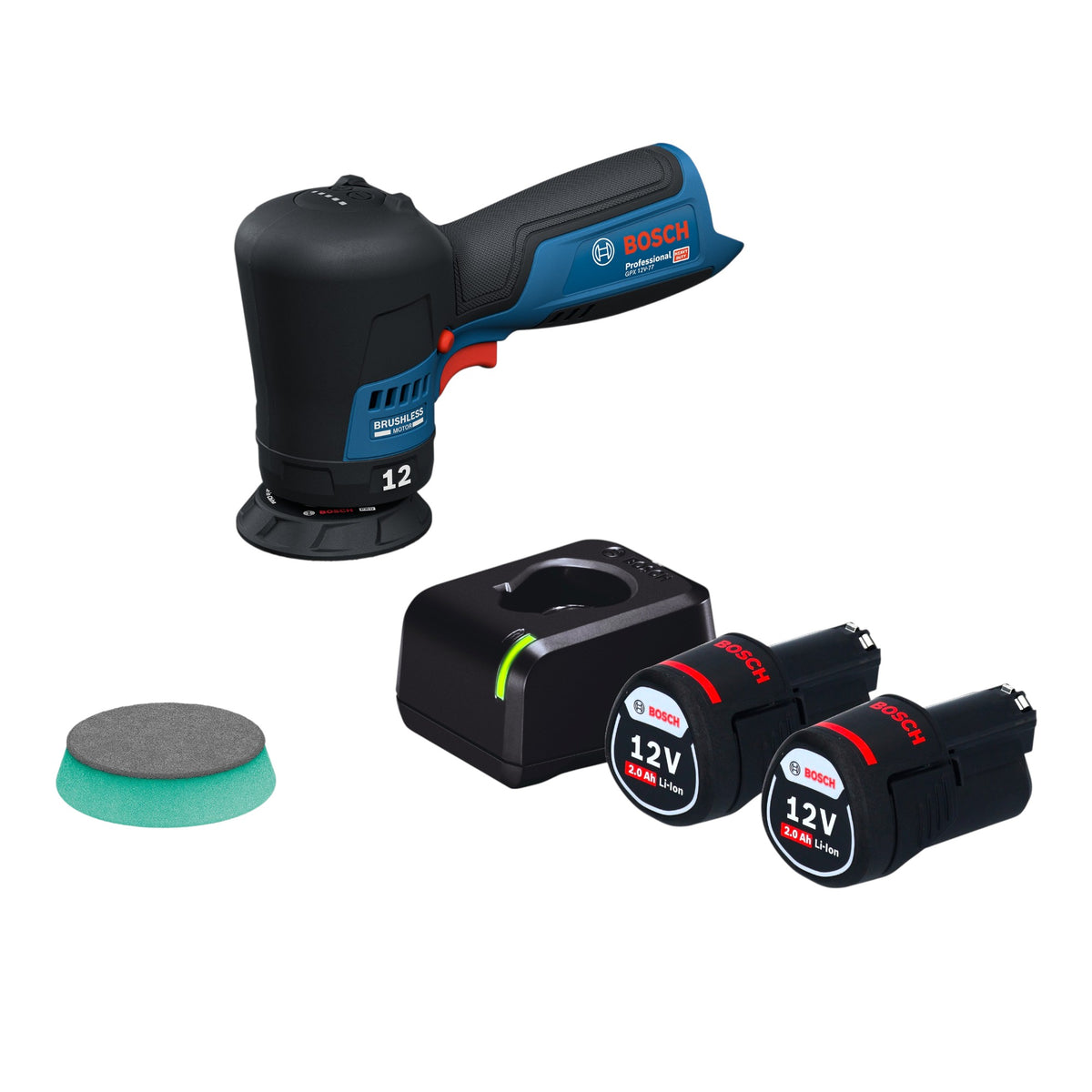 Bosch GPX 12V-77 Akku Polierer 12 V 77 mm Brushless + 2x Akku 2,0 Ah ...
