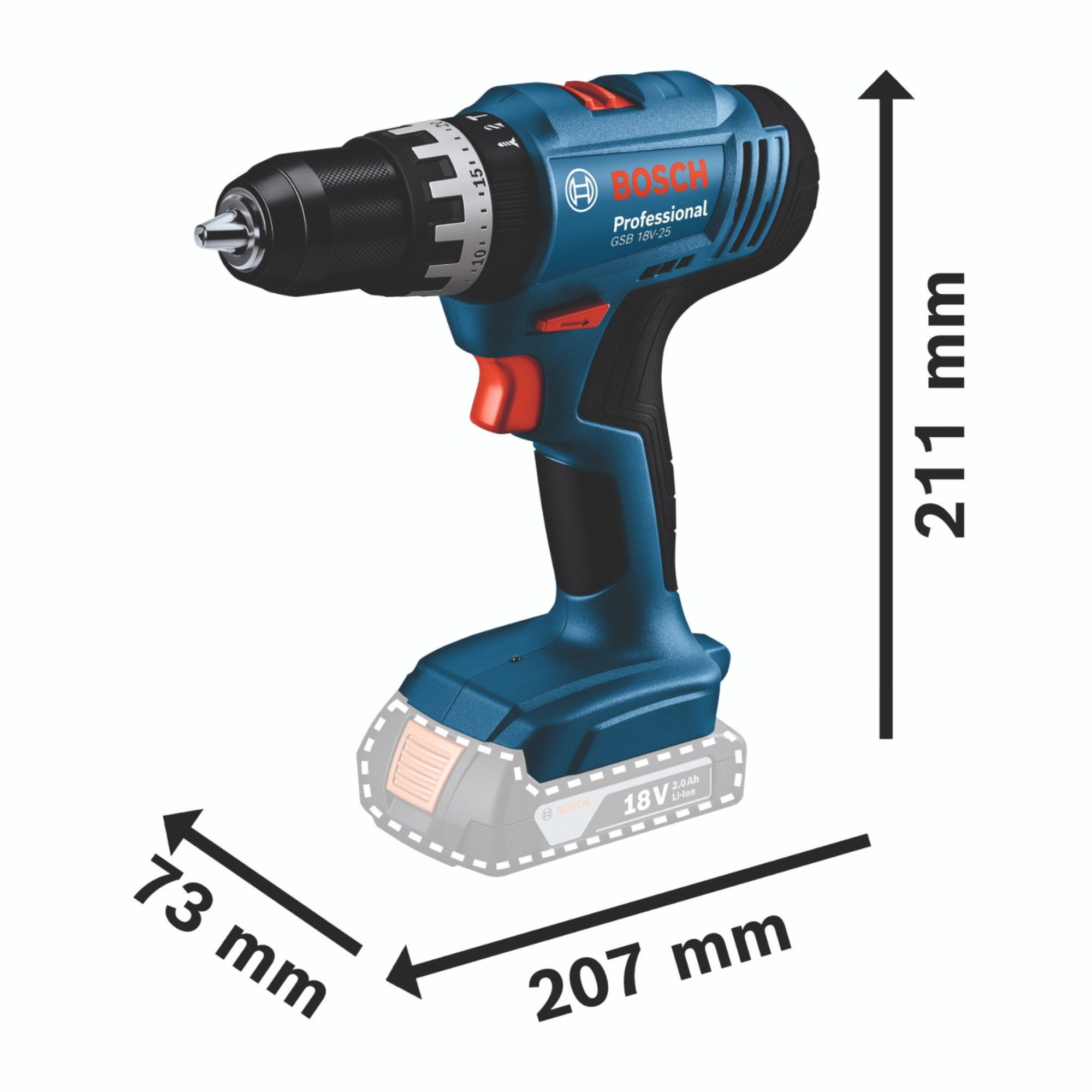 Bosch GSB 18V 25 Professional Akku Schlagbohrschrauber 18 V 56 Nm 1x Akku 2 0 Ah Ladegeraet L Case 1 - toolbrothers