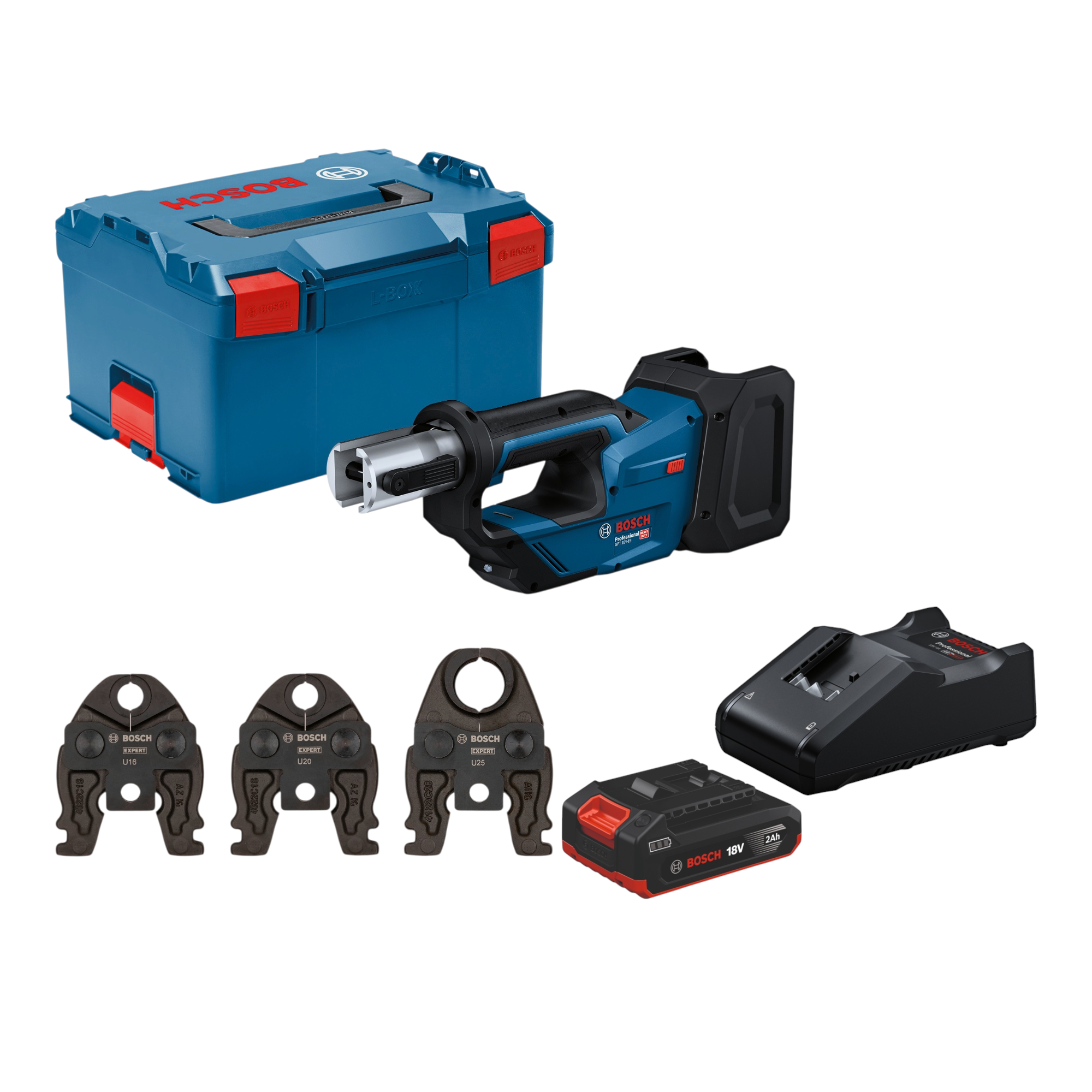 Bosch GPT 18V 19 Professional Akku Presswerkzeug 18 V 21 kN 1x Akku 2 0 Ah Ladegeraet 3x Pressbacke L Boxx 0 - toolbrothers