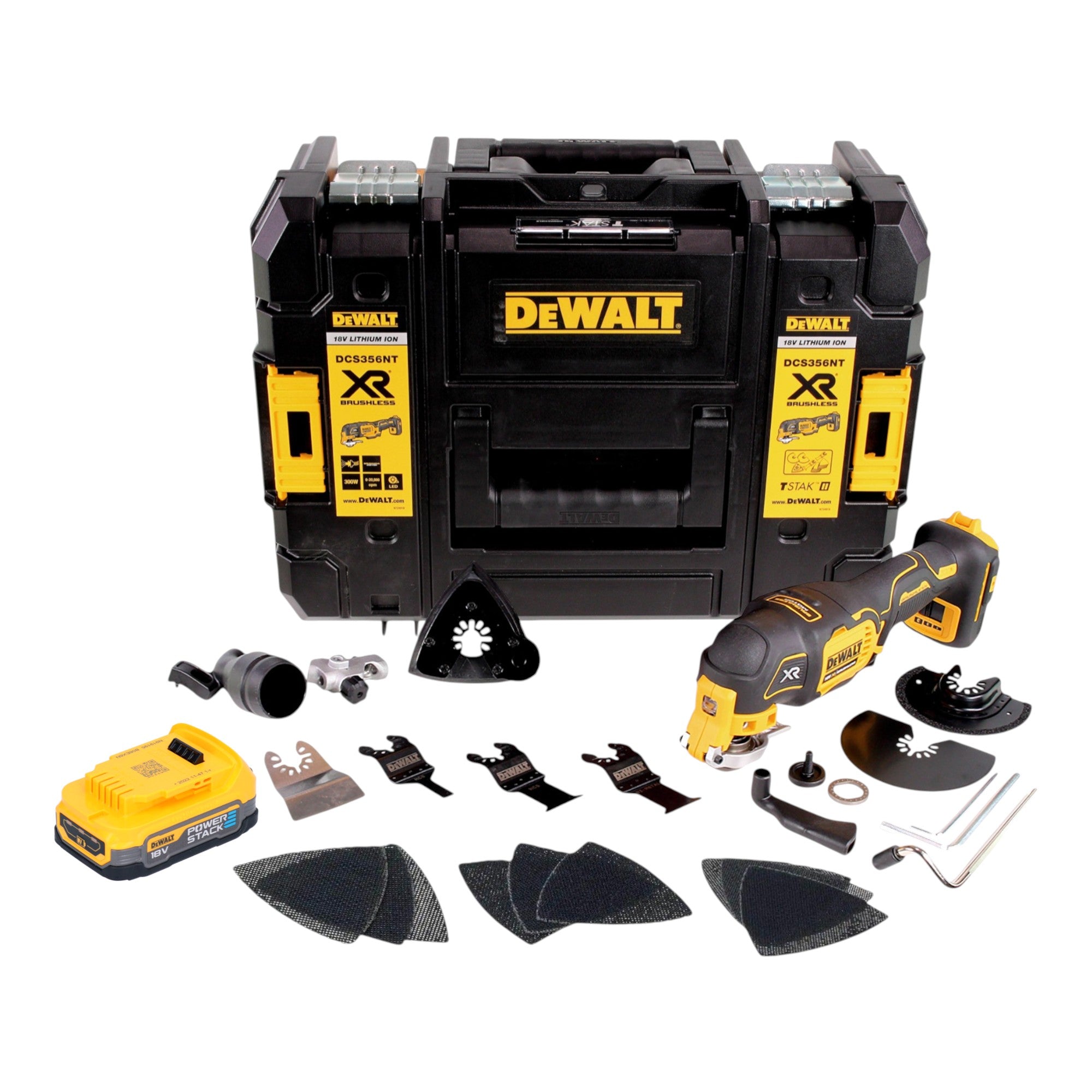 DeWalt DCS 356 NT Akku Multitool 18 V Brushless 1x Powerstack Akku 1 7 Ah 20 tlg Zubehoer TSTAK ohne Ladegeraet 0 - toolbrothers