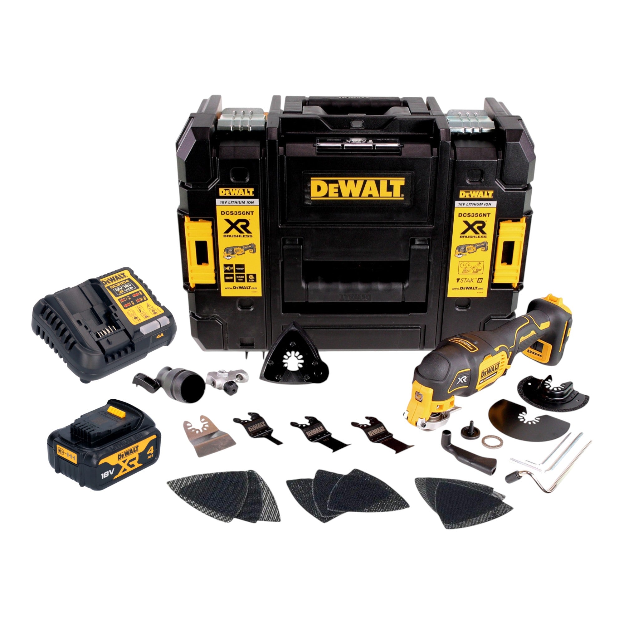 DeWalt DCS 356 M1T Akku Multitool 18 V Brushless 1x Akku 4 0 Ah Ladegeraet 20 tlg Zubehoer TSTAK 0 - toolbrothers