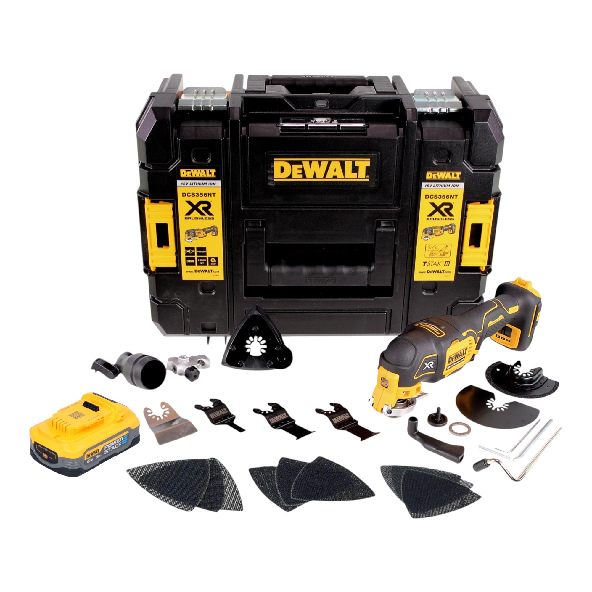 DeWalt DCS 356 NT Akku Multitool 18 V Brushless 1x Powerstack Akku 5 0 Ah 20 tlg Zubehoer TSTAK ohne Ladegeraet 0 - toolbrothers