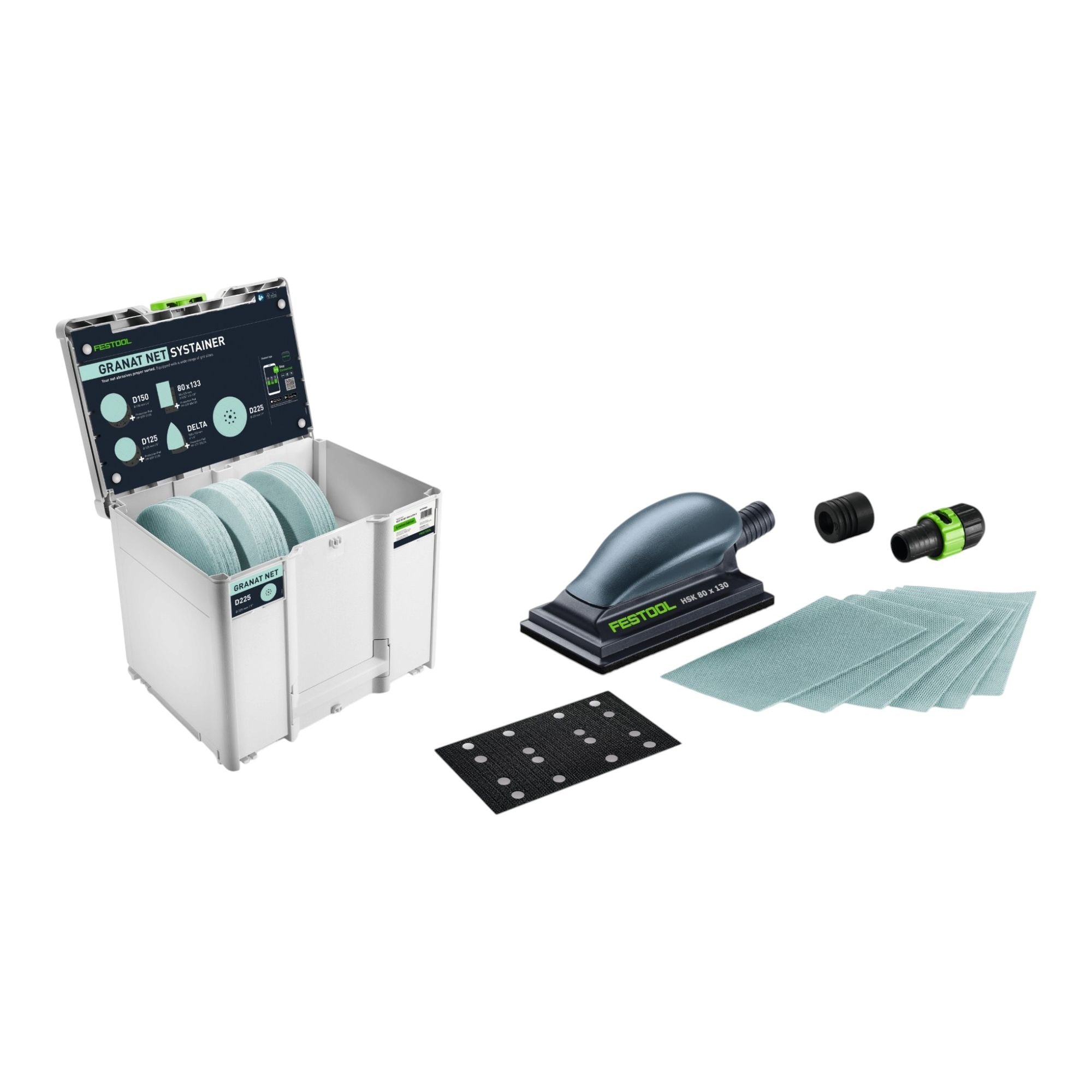 Festool D225 GR NET HSK A SYS P Granat Net Schleifmittel Set 76 tlg 579369 Schleifklotz Systainer 0 - toolbrothers