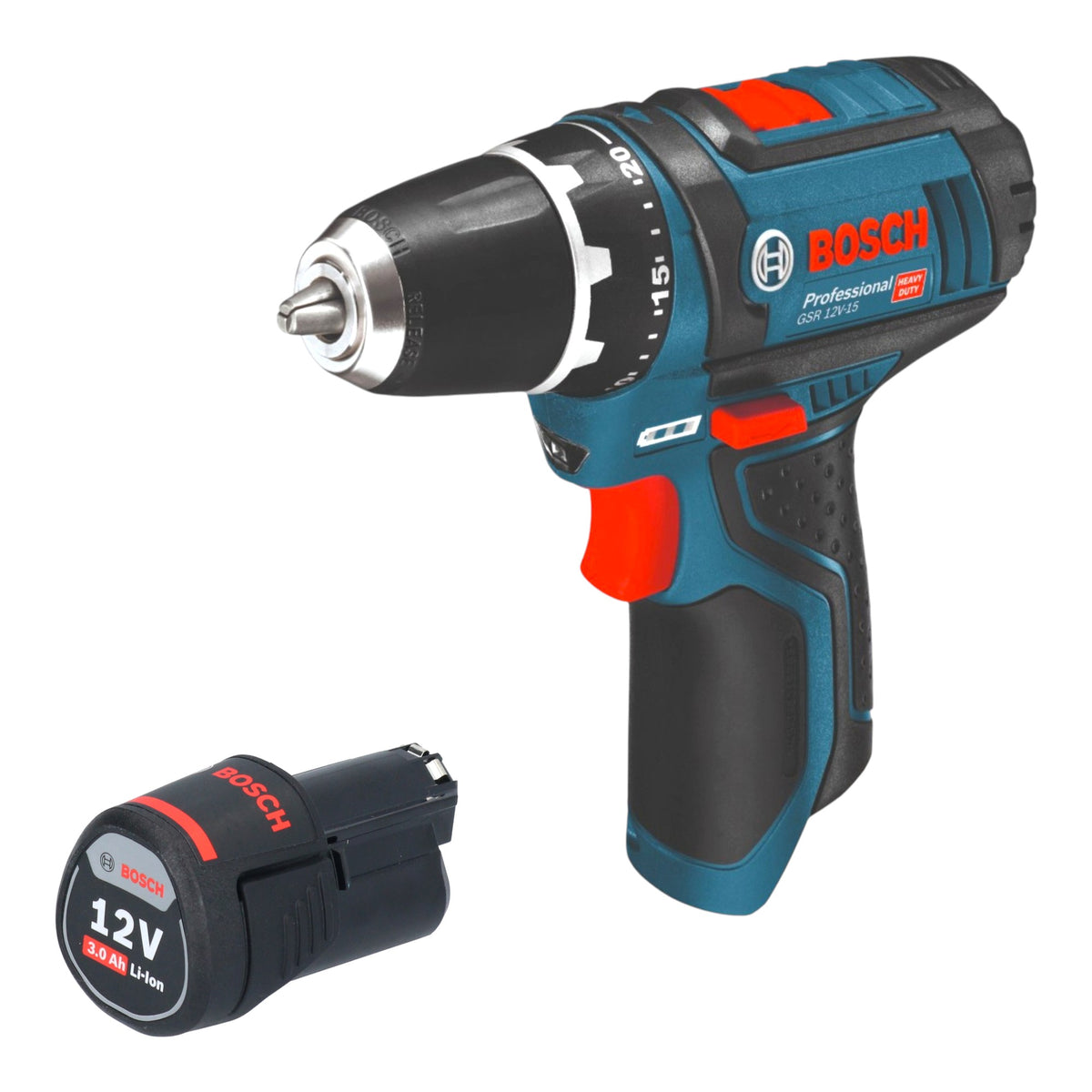Bosch GSR 12V-15 Professional Akku Bohrschrauber 12 V 30 Nm + 1x Akku 3,0 Ah - ohne Ladegerät