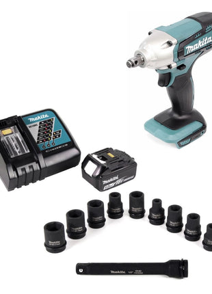 Makita DTW 190 RT1 18V Akku Schlagschrauber 190Nm 1/2" + 1x Akku 5,0Ah + Schnellladegerät + 9 tlg. Stecknuss-Set + Verlängerung 150mm - Toolbrothers