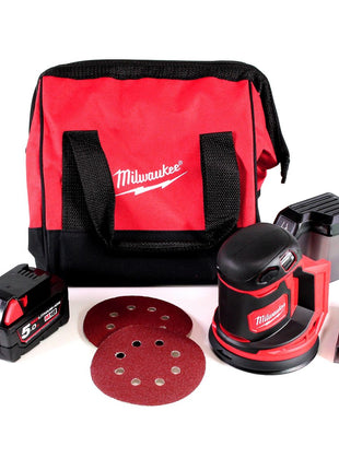 Milwaukee M18 BOS125-501B Akku Exzenterschleifer 18V 125mm + 1x Akku 5,0Ah + Tasche - ohne Ladegerät - Toolbrothers