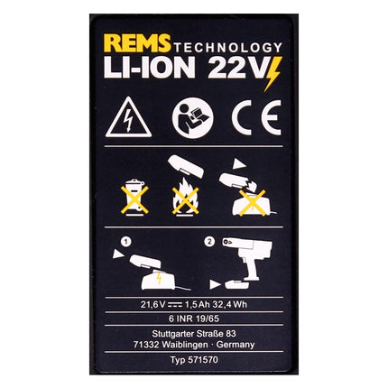 REMS Akku Set 21,6V (22V max) mit 2x Akku 1,5Ah ( 571570 R22 ) - Toolbrothers