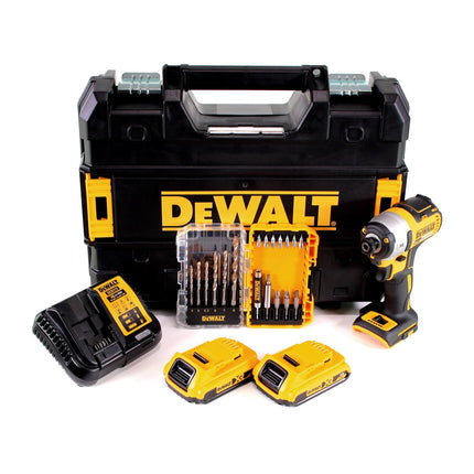 DeWalt DCF 887 D2T Akku Schlagschrauber 18 V 205 Nm 1/4" Brushless + 2x Akku 2,0 Ah + Ladegerät + 19 tlg. Bit Bohrer Set + TSTAK