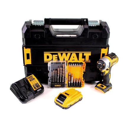 DeWalt DCF 887 L1T Akku Schlagschrauber 18 V 205 Nm 1/4" Brushless + 1x Akku 3,0 Ah + Ladegerät + 19 tlg. Bit Bohrer Set + TSTAK