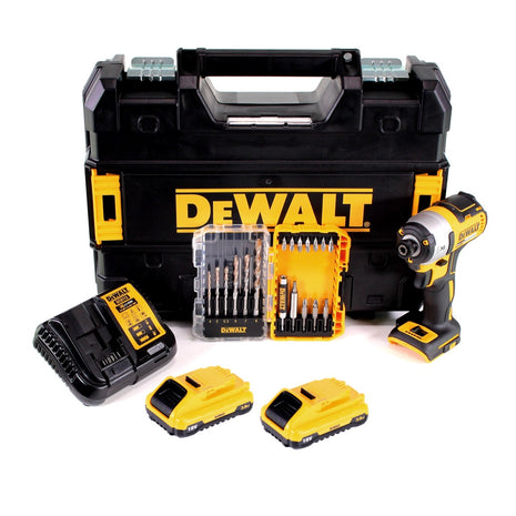 DeWalt DCF 887 L2 Akku Schlagschrauber 18V 205Nm 1/4" Brushless + 19tlg. Bit Bohrer Set + 2x Akku 3,0Ah + Schnellladegerät + TSTAK