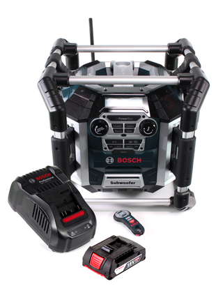 Bosch GML 50 cargador de radio de batería radio de obra 18V 50W IP54 + 1x batería 2.0Ah + cargador