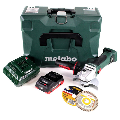 Meuleuse d'angle sur batterie Metabo W 18 LTX 125 Quick 18V 125mm en MetaLoc + 1x batterie 4,0 Ah + chargeur + disques à tronçonner