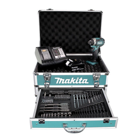 Makita DTD 152 SMX4 llave de impacto inalámbrica 18V 165Nm 1/4" + 1x batería 4.0Ah + cargador + juego de brocas 70 piezas + estuche