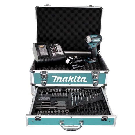 Makita DTD 171 SGX4 llave de impacto a batería 18 V 180 Nm 1/4" sin escobillas + 1x batería 6,0 Ah + cargador + juego de brocas de 70 piezas + estuche