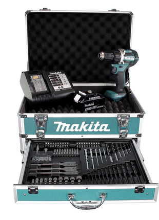 Makita DDF 484 STX4 Akku Schlagschrauber 18V 54Nm Brushless + 1x Akku 5,0Ah + Ladegerät + 70tlg. Bit Bohrer Set + Koffer