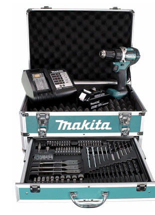 Makita DDF 484 SGX4 Akku Schlagschrauber 18 V 54Nm Brushless + 1x Akku 6,0Ah + Ladegerät + 70tlg. Bit Bohrer Set + Koffer