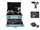 Perceuse à percussion sans fil Makita DHP 482 W SMX4 18 V 62 Nm + 1x batterie 4,0 Ah + chargeur + 70 pièces. Coffret forets + coffret