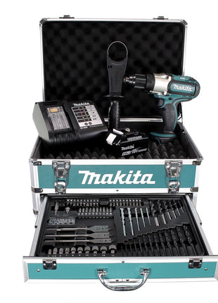 Makita DDF 451 STX4 Akku Bohrschrauber 18 V 80Nm + 1x Akku 5,0Ah + Ladegerät + 70tlg. Bit Bohrer Set + Koffer