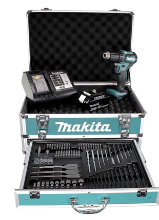 Makita DDF 483 SGX4 Akku Bohrschrauber 18 V 40Nm Brushless + 1x Akku 6,0Ah + Ladegerät + 70tlg. Bit Bohrer Set + Koffer