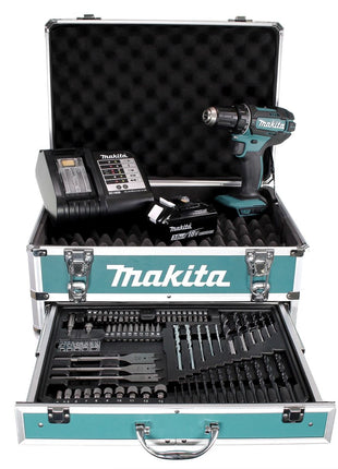 Makita DDF 482 SFX4 Akku Bohrschrauber 18 V 62Nm + 1x Akku 3,0Ah + Ladegerät + 70tlg. Bit Bohrer Set + Koffer