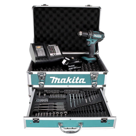 Makita DDF 482 SFX4 Akku Bohrschrauber 18 V 62Nm + 1x Akku 3,0Ah + Ladegerät + 70tlg. Bit Bohrer Set + Koffer