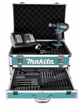 Makita DDF 482 SMX4 Akku Bohrschrauber 18V 62Nm + 1x Akku 4,0Ah + Ladegerät + 70tlg. Bit Bohrer Set + Koffer