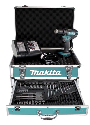 Makita DDF 482 SGX4 Akku Bohrschrauber 18 V 62Nm + 1x Akku 6,0Ah + Ladegerät + 70tlg. Bit Bohrer Set + Koffer