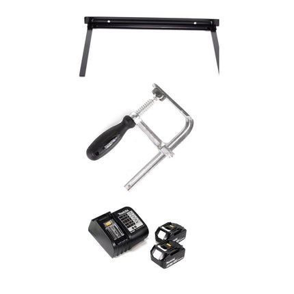 Makita DSP 600 STJ cordless plunge-cut saw 36V (2x 18V) brushless + 2x guide rail + rip fence + screw clamps + guide rail connector + 2x rechargeable battery 5.0Ah + charger + Makpac