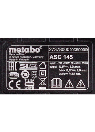 Metabo Akku Basis Set 18V mit 2x Akku LiHD 8,0Ah ( 625369000 ) + Ladegerät ASC 145 ( 627378000 ) - Toolbrothers