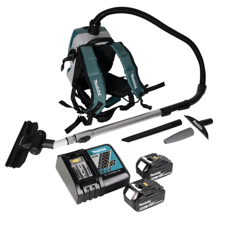 Makita DVC 261 RTX15 aspirador de mochila a batería 36V (2x 18V) 2L sin escobillas + 2x batería 5.0Ah + cargador