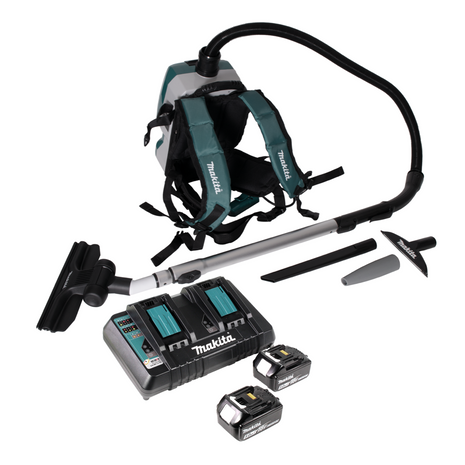 Makita DVC 261 PTX15 Aspirapolvere a spalla a batteria 36V (2x 18V) 2L + 2x Batterie 5,0Ah + Caricabatterie