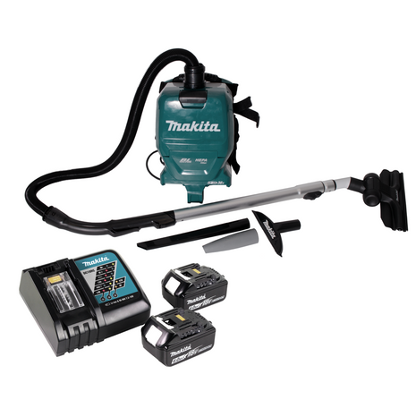 Makita DVC 261 RGX15 aspirador de mochila a batería 36V (2x 18V) 2L sin escobillas + 2x batería 6.0Ah + cargador