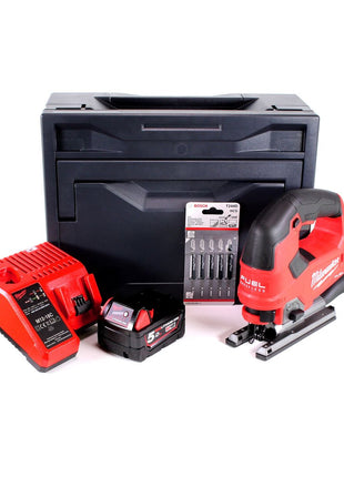 Milwaukee M18 FJS-501M Akku Stichsäge 18V Brushless + 1x Akku 5,0Ah + Ladegerät + 5x Stichsägeblatt + M-Box