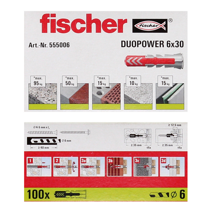 Fischer Spreizdübel DUOPOWER 6x30mm 200 Stk. ( 2x 555006 )