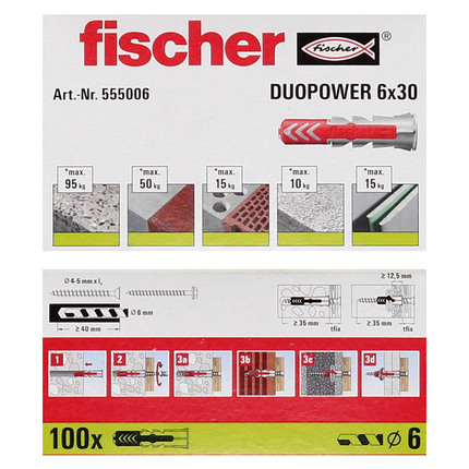 Fischer Spreizdübel DUOPOWER 6x30mm 500 Stk. ( 5x 555006 )