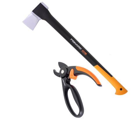 Fiskars X21 Axt Spaltaxt - L 3D 71cm 1,6kg ( 1015642 ) + Fiskars P43 Amboss Gartenschere Elegance Fingerloop 20mm ( 1001535 )