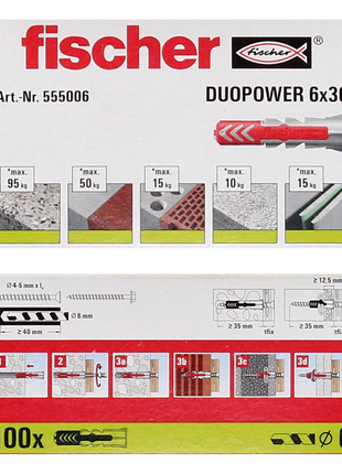 Cheville à expansion Fischer DUOPOWER 6x30mm 1000 pièces (10x 555006)