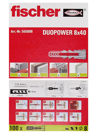 Fischer Spreizdübel DUOPOWER 8x40mm 200 Stk. ( 2x 555008 )