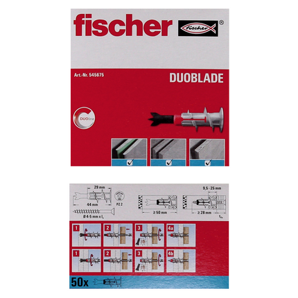 Fischer DUOBLADE Cheville autoforeuse pour plaques de carton plâtre 44mm 100 pcs. (2x 545675 )