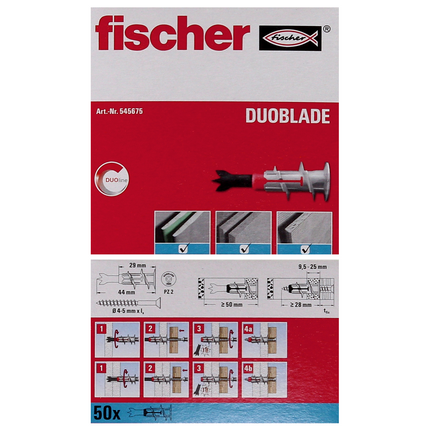 Fischer DUOBLADE Cheville autoforeuse pour plaques de carton plâtre 44mm 250 pcs. (5x 545675)