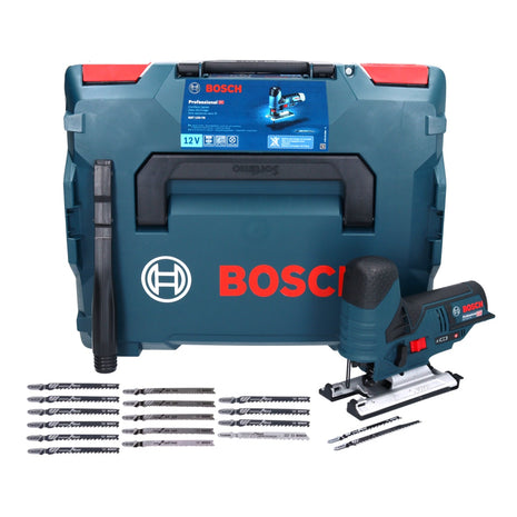 Bosch GST 12V-70 Sierra de calar inalámbrica profesional 12 V + 17 hojas de sierra de calar + L-Boxx - sin batería, sin cargador