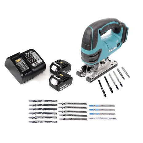 Sierra de calar a batería Makita DJV 180 SF 18V + 2x baterías 3.0Ah + cargador + 21x hojas de sierra de calar