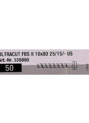 Fischer tornillos para hormigón ULTRACUT FBS II 10x80mm 25/15/- 100 piezas cabeza hexagonal SW15 (2x 536860)