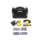 Scie sauteuse sans fil DeWalt DCS 331 N + 2 batteries 2 Ah + chargeur + jeu de lames de scie sauteuse Bosch + TSTAK