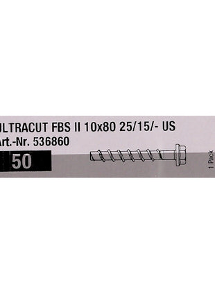 Fischer ULTRACUT FBS II Betonschrauben 10x80mm 25/15/- 100 Stk. Sechskantkopf SW15 ( 2x 536860 ) + Makita NEMESIS 2 SDS-Plus 10x215mm ( B-58213 )