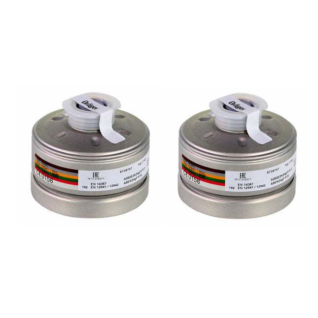 Dräger 2x filtre respiratoire X-plore Rd40 A2B2E2K2 Hg P3 RD (2x 6738797) EN148-1 pour masque complet X-plore 6000