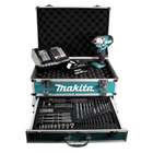 Makita DTD 156 SG1X4 Akku Schlagschrauber 18V 155Nm + 1x Akku 6,0Ah + Ladegerät + 70 tlg. Bit Bohrer Set + Alu Werkzeug Schubladen Koffer X4 mit Universaleinlage