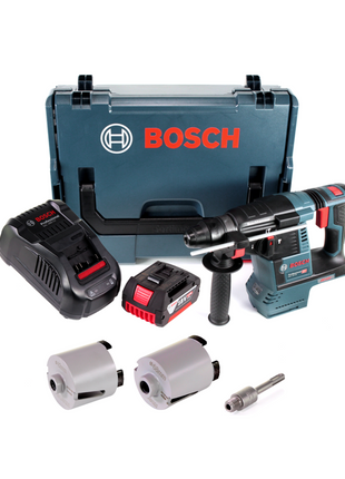 Bosch GBH 18V-26 Akku Bohrhammer 18V 2,6J SDS plus Brushless + 1x Akku 5,0Ah + Ladegerät + Zubehör Steckdosenkronen + L-Boxx