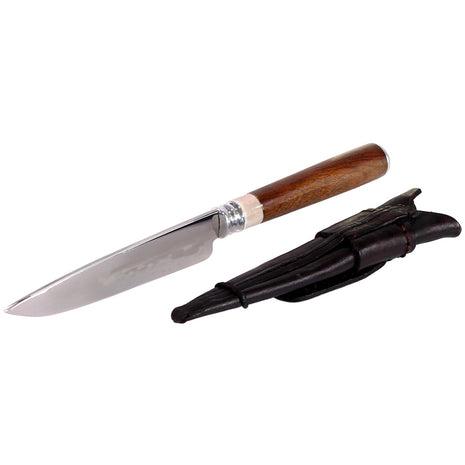 Serra Grande "Chifre de Cervo" cuchillo de cocina tradicional brasileño cuchillo de chef forjado a mano hoja de 12,7 cm con elementos de cuerno de ciervo + funda de cuchillo de cuero genuino